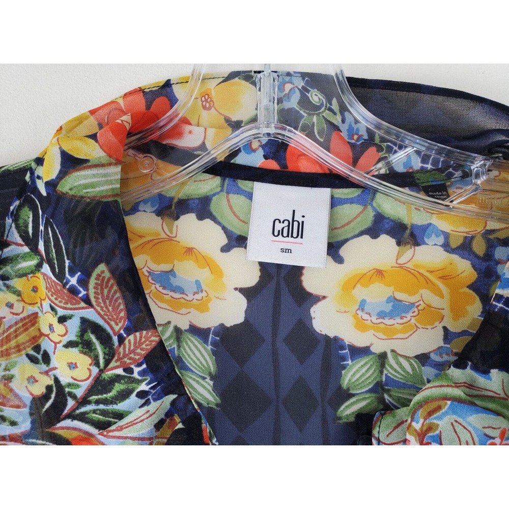 CAbi‎ Top Small Amour Floral Button Down Blue Long Sleeve Womens Career Business - Picture 4 of 10